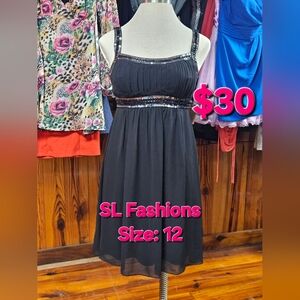 SL Fashions Black Dress with Sequin Trim